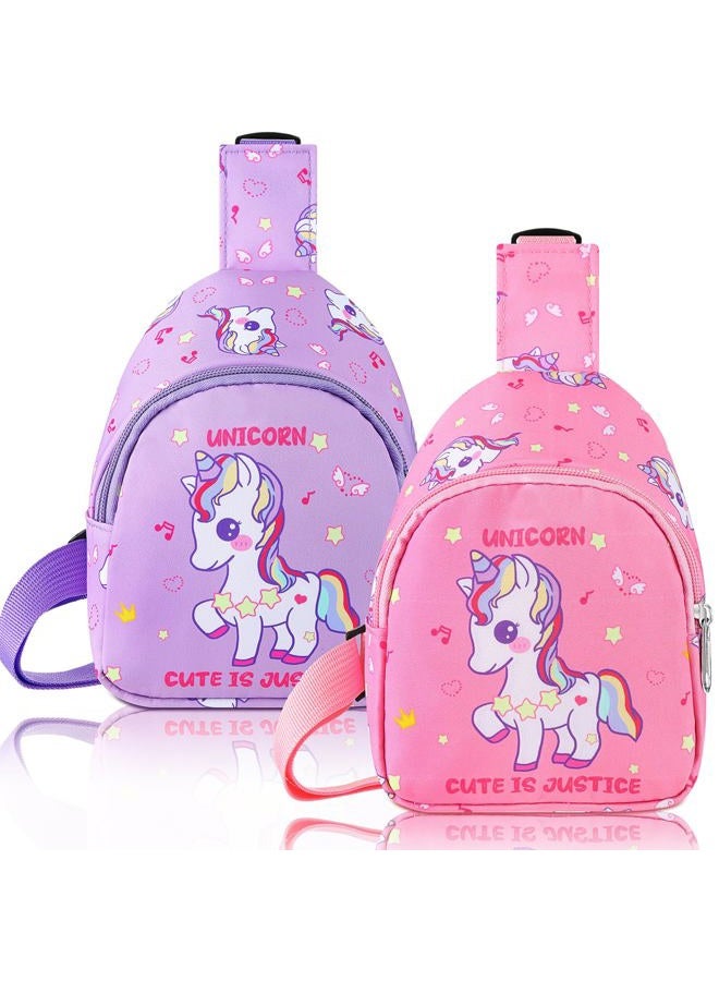 Cosblank 2 Pcs Small Crossbody Bag Girls Cute Cartoon Unicorn Sling Bag Nylon Shoulder Coin Pouch for Travel Hiking, Pink and Purple, Cute - Image 1