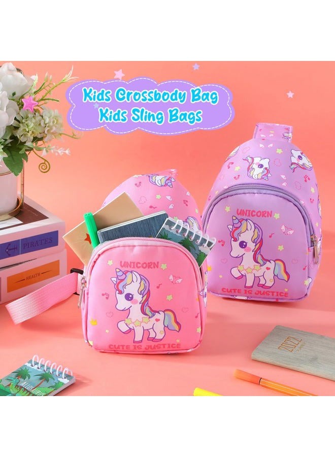 Cosblank 2 Pcs Small Crossbody Bag Girls Cute Cartoon Unicorn Sling Bag Nylon Shoulder Coin Pouch for Travel Hiking, Pink and Purple, Cute - Image 4