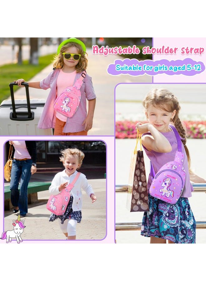 Cosblank 2 Pcs Small Crossbody Bag Girls Cute Cartoon Unicorn Sling Bag Nylon Shoulder Coin Pouch for Travel Hiking, Pink and Purple, Cute - Image 5
