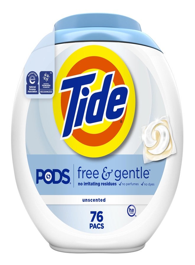 Tide PODS Free & Gentle Laundry Detergent Soap Pacs, HE Compatible, Unscented, Gentle on Skin, 76 Count, Tide PODS Laundry Detergent - Image 1
