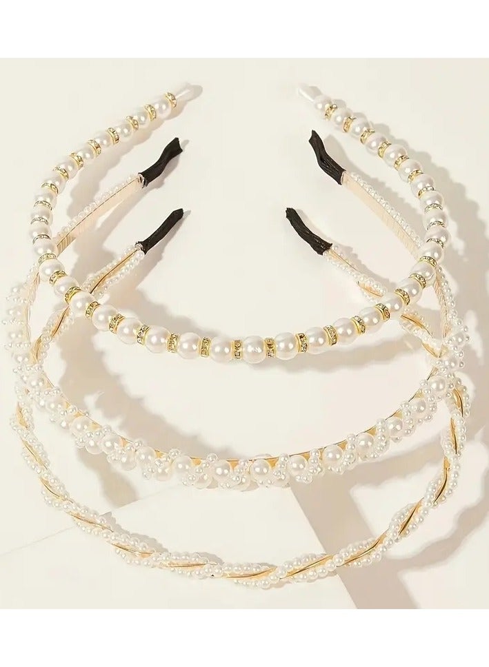 ORiTi 3 قطع إكسسوار رأس مزين باللؤلؤ الصناعي وحجر الراين لحفلات الزفاف والاحتفالات - Image 1