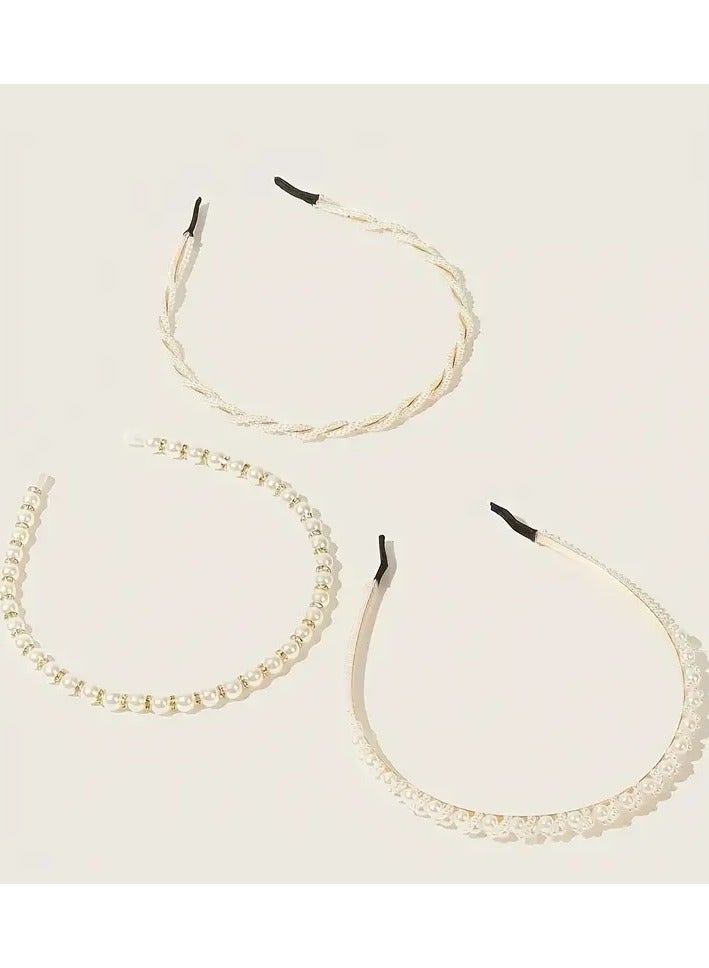 ORiTi 3 قطع إكسسوار رأس مزين باللؤلؤ الصناعي وحجر الراين لحفلات الزفاف والاحتفالات - Image 2