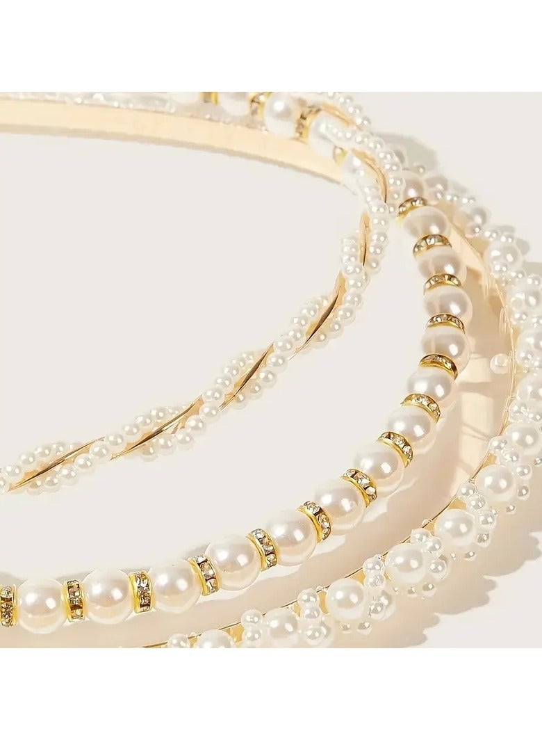 ORiTi 3 قطع إكسسوار رأس مزين باللؤلؤ الصناعي وحجر الراين لحفلات الزفاف والاحتفالات - Image 3