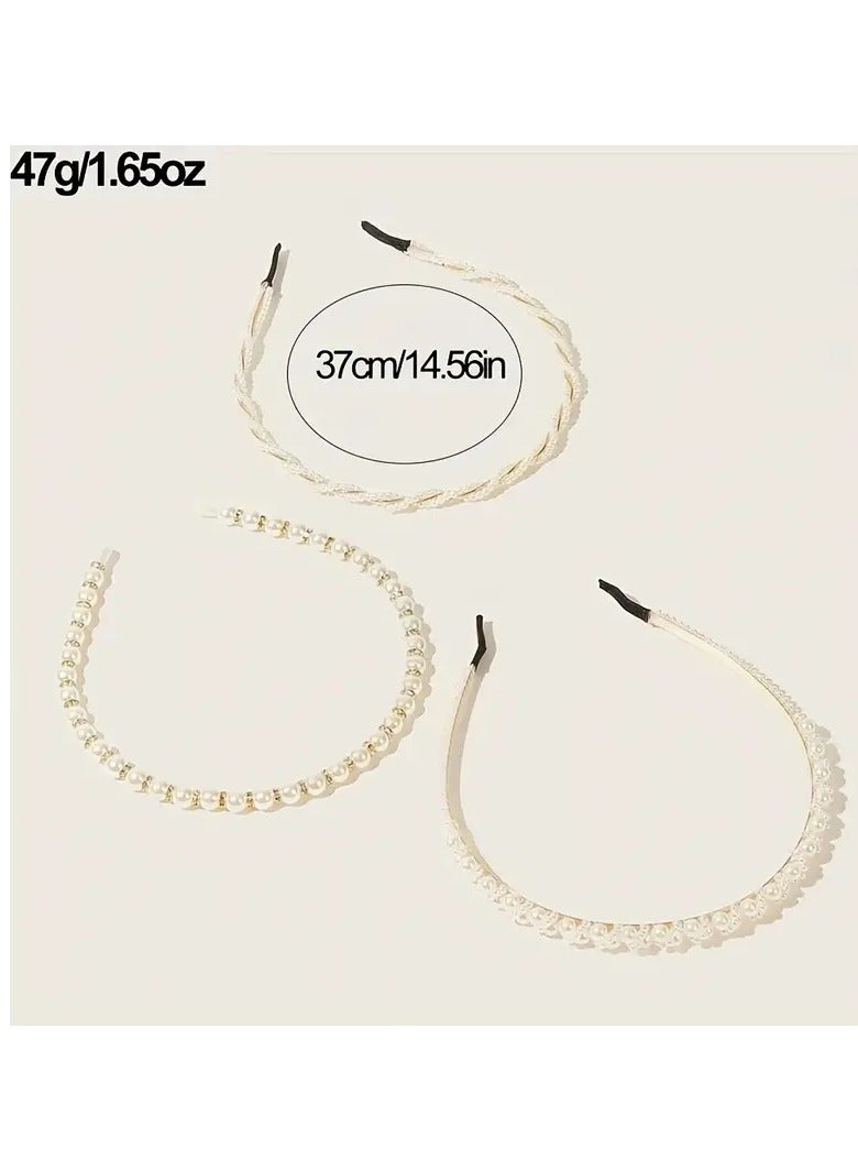 ORiTi 3 قطع إكسسوار رأس مزين باللؤلؤ الصناعي وحجر الراين لحفلات الزفاف والاحتفالات - Image 4