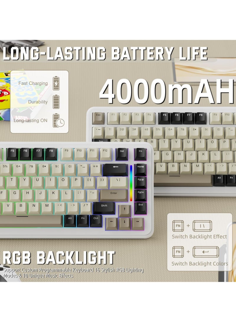 Attack Shark M86 83 Keys Wireless Mechanical Keyboard, 75% Gasket Hot Swappable Custom Keyboard, Side Printed PBT Keycaps, RGB Backlit, Pre-lubed Switches, BT/2.4GHz/ Wired Mechanical Gaming Keyboard - Image 4