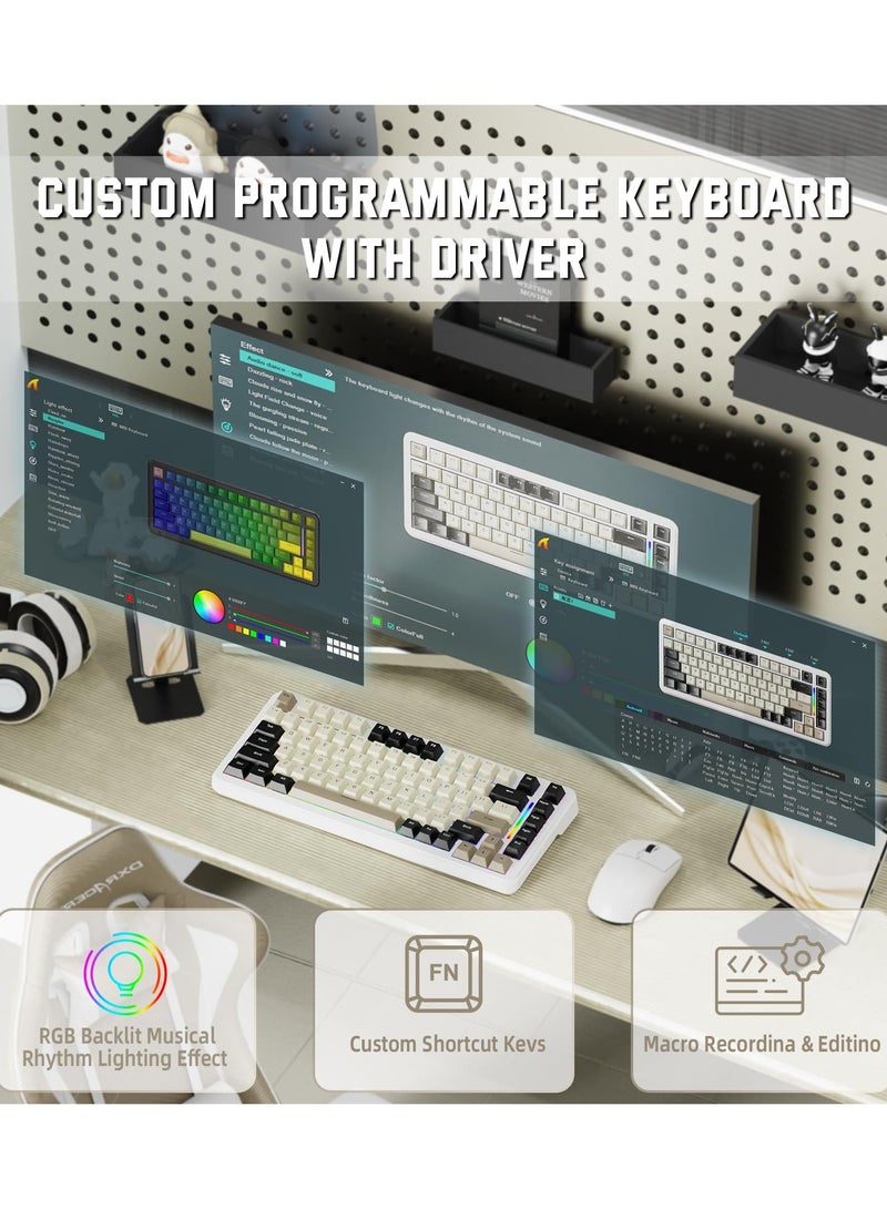 Attack Shark M86 83 Keys Wireless Mechanical Keyboard, 75% Gasket Hot Swappable Custom Keyboard, Side Printed PBT Keycaps, RGB Backlit, Pre-lubed Switches, BT/2.4GHz/ Wired Mechanical Gaming Keyboard - Image 5