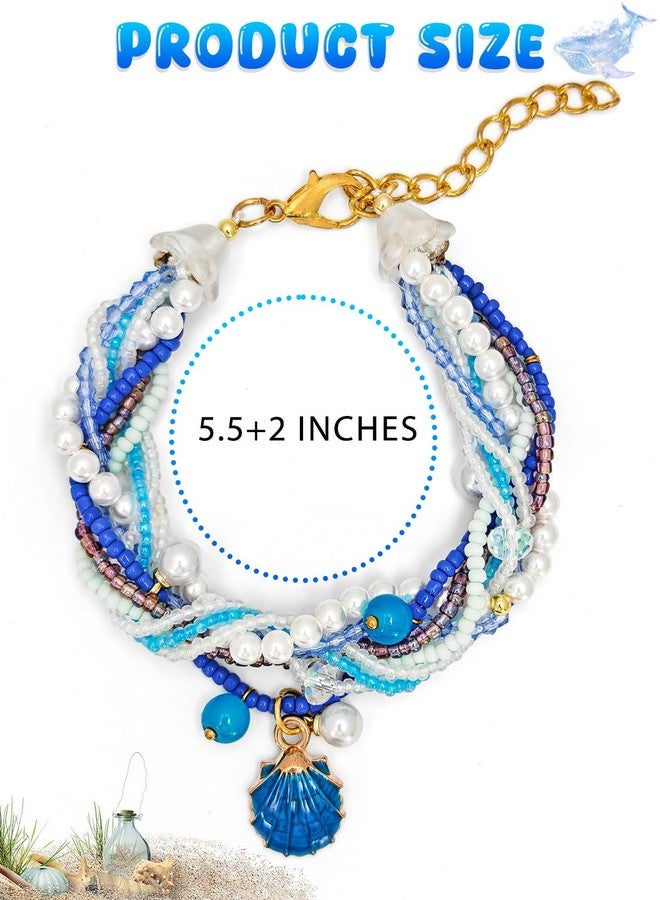 ELABEST Beaded Pearl Bracelets for women 2Pcs Handmade Plait Trendy Boho Y2K Crystal Bracelet (Blue) - Image 5