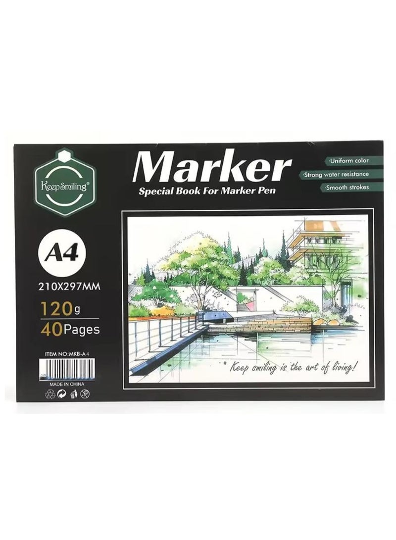 Marker Special Book – A4 210×297mm, 120g, 40 Pages – Smooth Writing, Uniform Color, Water-Resistant
