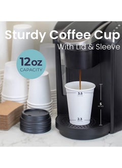 Generic 50 Pack 12oz White Disposable Paper Coffee Cups with Black Lid and Kraft Cylinder Sleeve Combo Small Tall Paper Cups  - Image 3