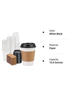 Generic 50 Pack 12oz White Disposable Paper Coffee Cups with Black Lid and Kraft Cylinder Sleeve Combo Small Tall Paper Cups  - Image 5