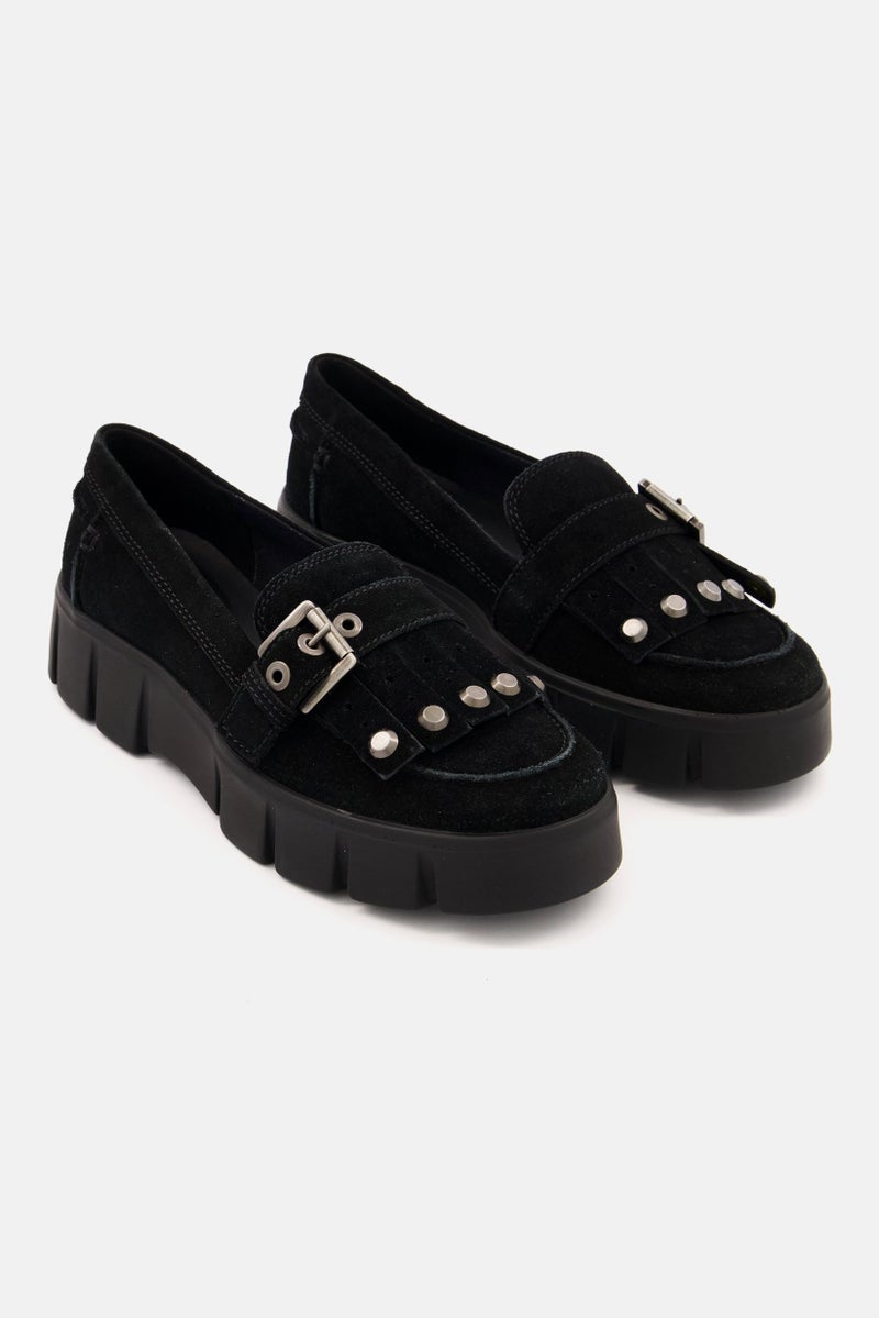 GEOX Women Adjustable Buckle Suede Casual Shoes, Black - Image 1