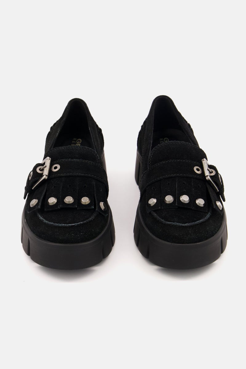 GEOX Women Adjustable Buckle Suede Casual Shoes, Black - Image 3