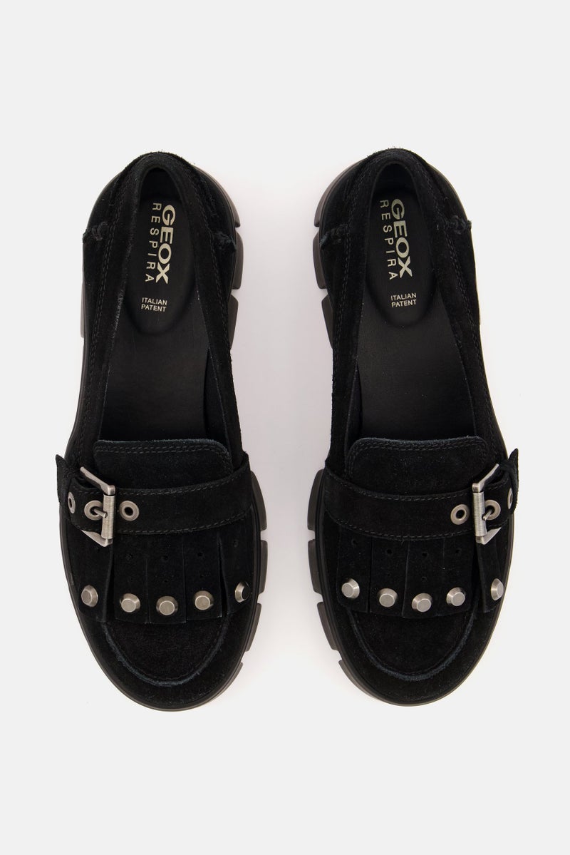 GEOX Women Adjustable Buckle Suede Casual Shoes, Black - Image 2