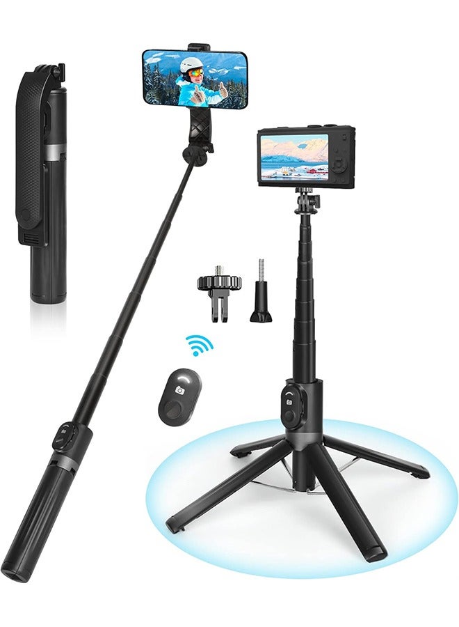 55"/140cm Tripod for iPhone, Compact Selfie Stick Tripod for Mobile, Extendable Phone Tripod Stand for Video Recording, Travel iPhone Tripod Stand with Remote  - Image 1