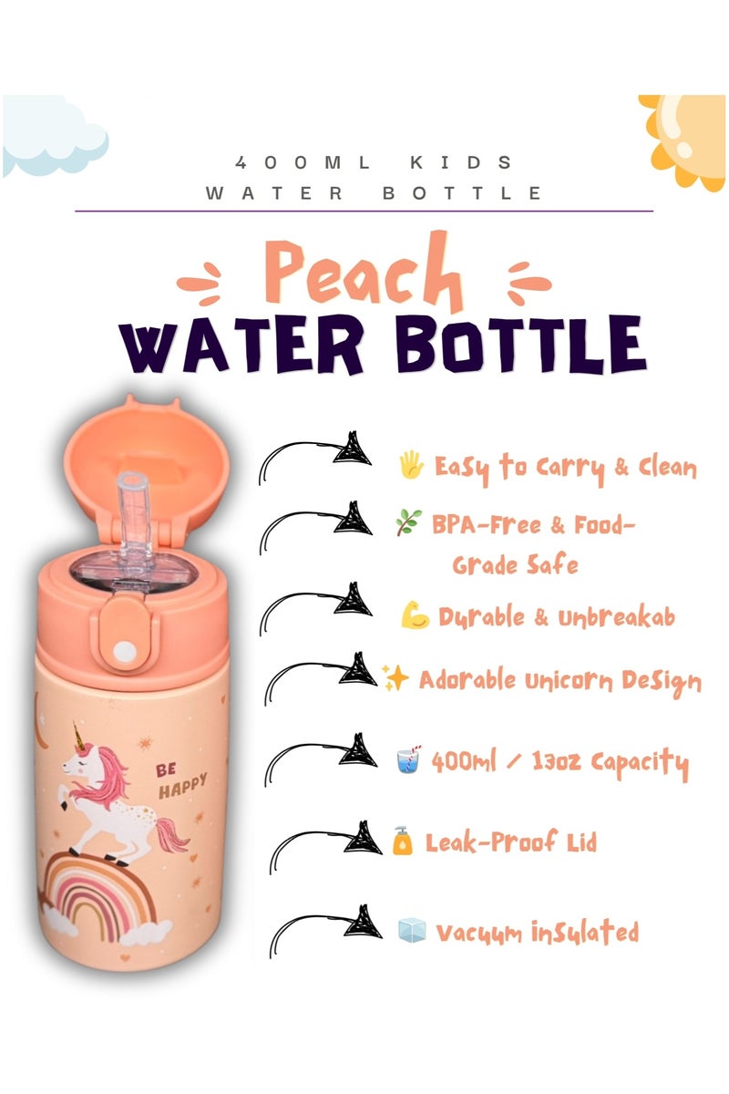 سبرينترز jجاجة ماء للأطفال بشكل يونيكورن – 400 مل ترمس ستانلس ستيل مع مصاصة – معزولة حرارياً، مانعة للتسرب، خالية من مادة BPA – زجاجة لطيفة قابلة لإعادة الاستخدام للمدرسة والسفر ووجبة الغداء - Image 2