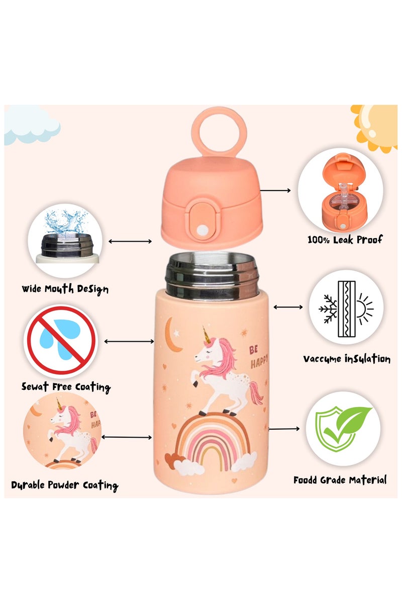 سبرينترز jجاجة ماء للأطفال بشكل يونيكورن – 400 مل ترمس ستانلس ستيل مع مصاصة – معزولة حرارياً، مانعة للتسرب، خالية من مادة BPA – زجاجة لطيفة قابلة لإعادة الاستخدام للمدرسة والسفر ووجبة الغداء - Image 3