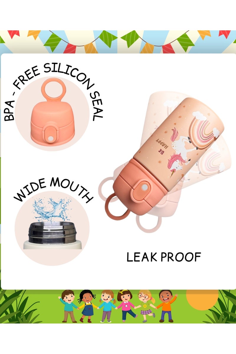 سبرينترز jجاجة ماء للأطفال بشكل يونيكورن – 400 مل ترمس ستانلس ستيل مع مصاصة – معزولة حرارياً، مانعة للتسرب، خالية من مادة BPA – زجاجة لطيفة قابلة لإعادة الاستخدام للمدرسة والسفر ووجبة الغداء - Image 4