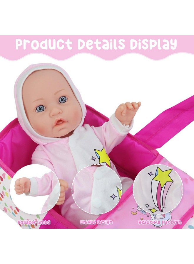 Ecore Fun 12 Inch Baby Doll With Bassinet Bed, Soft 12In Baby Doll And Accessories Includes 12" Baby Doll, 12 Inch Doll Jumpsuit, Bottles, Pacifier, Diaper, Burp Cloth, First Baby Dolls For Kids - Image 4