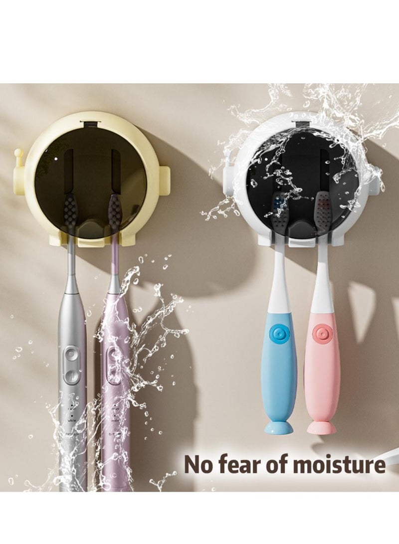 حامل فرشاة أسنان بدون حفر - منظم حائط للحمام، رف أكواب مقاوم للماء بشكل كرتوني للأطفال والكبار (قطعة واحدة، أبيض حليبي/وردي/أصفر) - Image 5