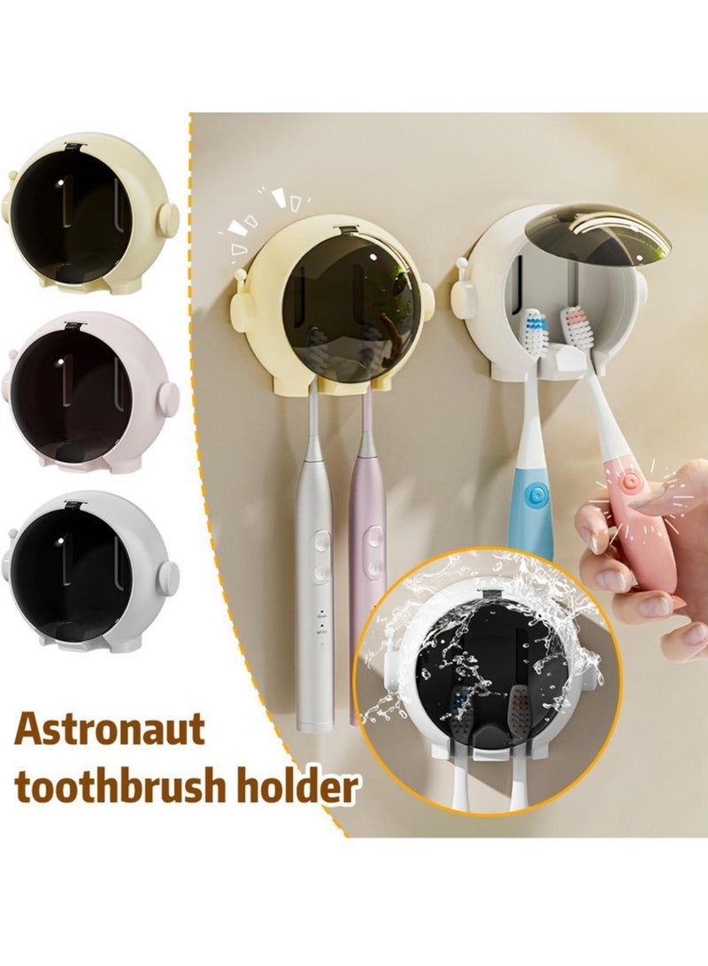 حامل فرشاة أسنان بدون حفر - منظم حائط للحمام، رف أكواب مقاوم للماء بشكل كرتوني للأطفال والكبار (قطعة واحدة، أبيض حليبي/وردي/أصفر) - Image 1