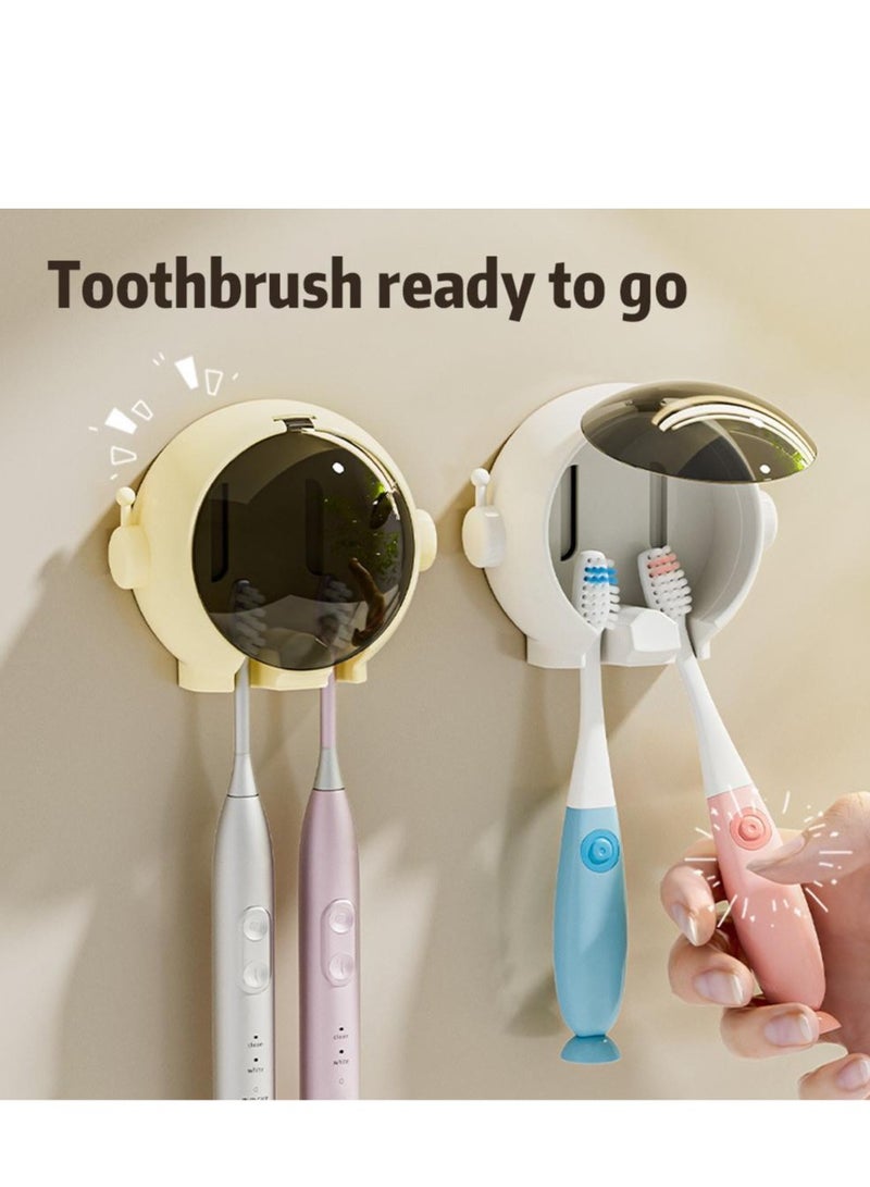 حامل فرشاة أسنان بدون حفر - منظم حائط للحمام، رف أكواب مقاوم للماء بشكل كرتوني للأطفال والكبار (قطعة واحدة، أبيض حليبي/وردي/أصفر) - Image 3