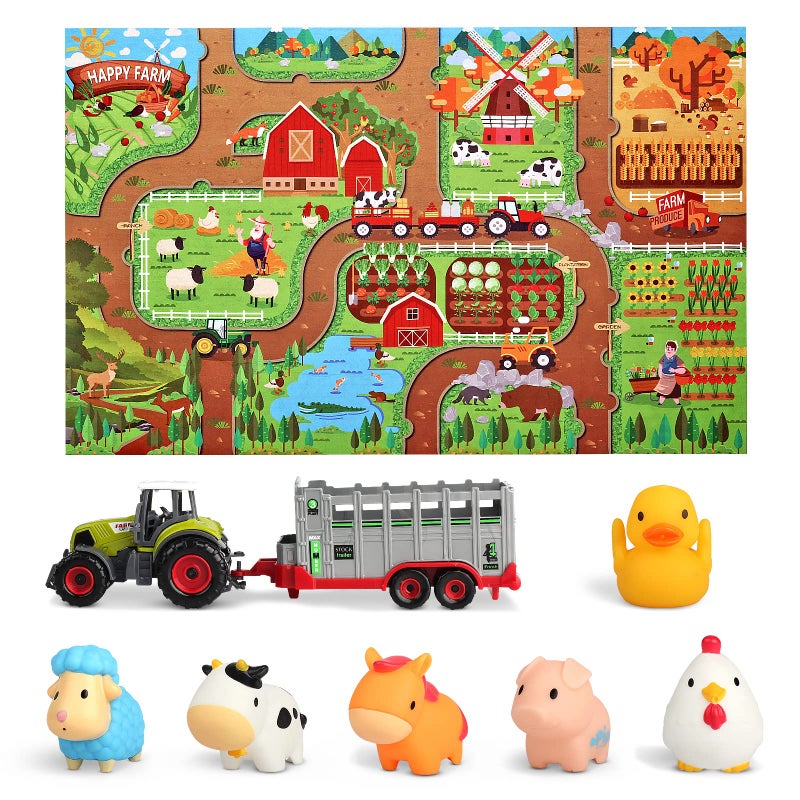 Oriate Farm Tractor Carrier with Cartoon Farm Animals and Playmat 6 Pack Bath Squirter Silicone Rubber Farm Animal Toys 472 x 315 Happy Farm Play mat Birthday Gifts for Kids - Image 3