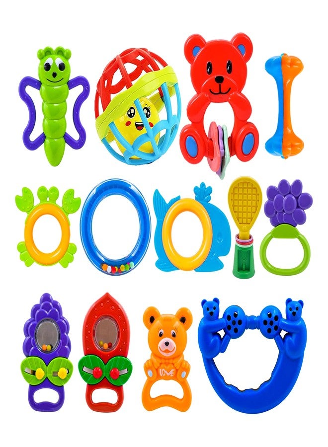 WISHKEY Plastic Colorful Non Toxic BPA Free Shake & Grab Rattles and Soothing Teethers for Babies & Infants, Early Age Toys for Kids (Pack of 13, Multicolor) - Image 1