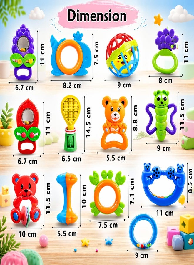 WISHKEY Plastic Colorful Non Toxic BPA Free Shake & Grab Rattles and Soothing Teethers for Babies & Infants, Early Age Toys for Kids (Pack of 13, Multicolor) - Image 4