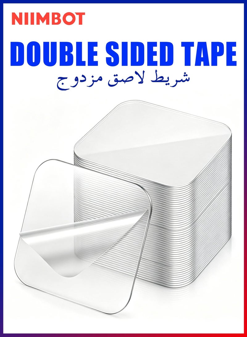 NIIMBOT 100 Pcs Heavy Duty Double Sided Adhesive Pads, Double Sided Adhesive Tape, Double Sided Tape Double Sided Sticker Nano Tape Clear Double Sided Tape for Home Office Supplies Tapes for Walls Hanging - Image 1
