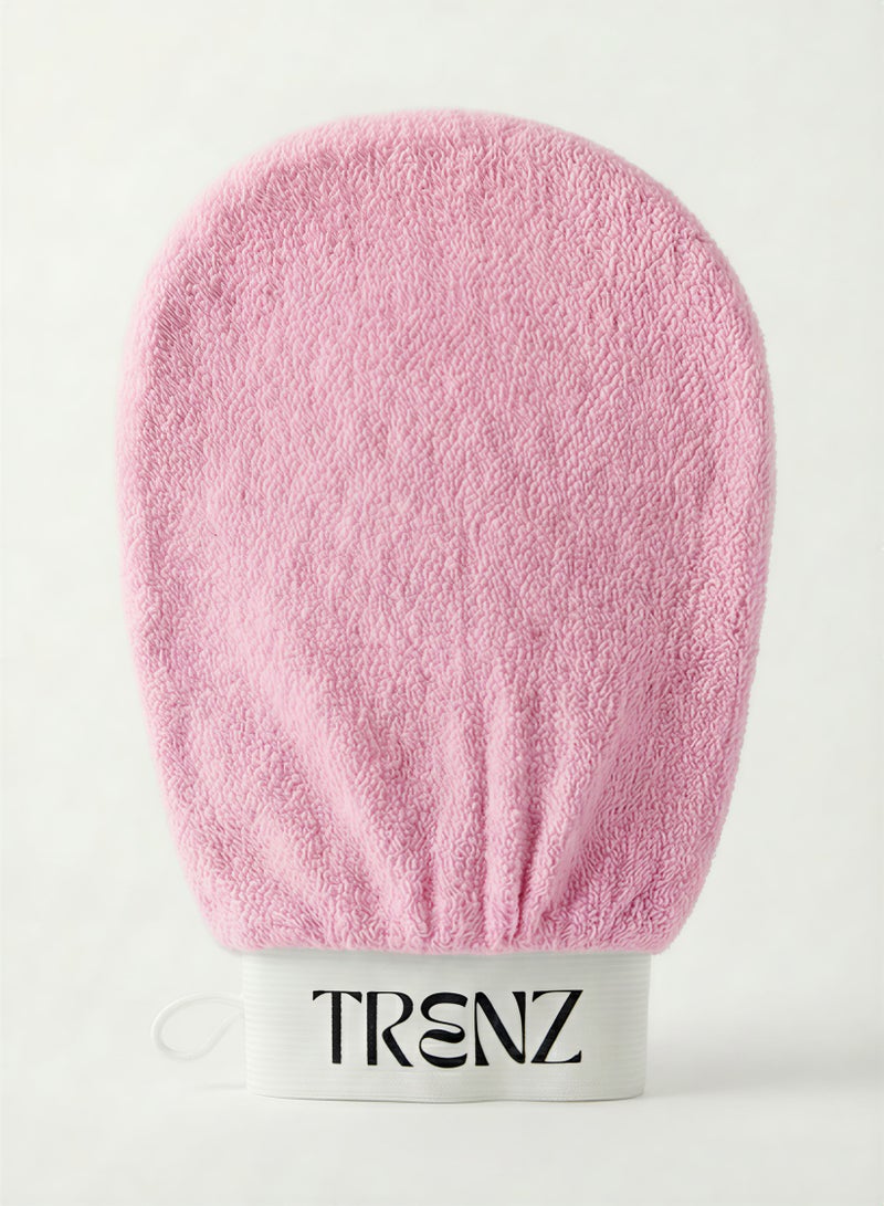 TRENZ Exfoliating and cleansing loofah, viscose bath glove for a Moroccan bath at home - Pink - Image 1