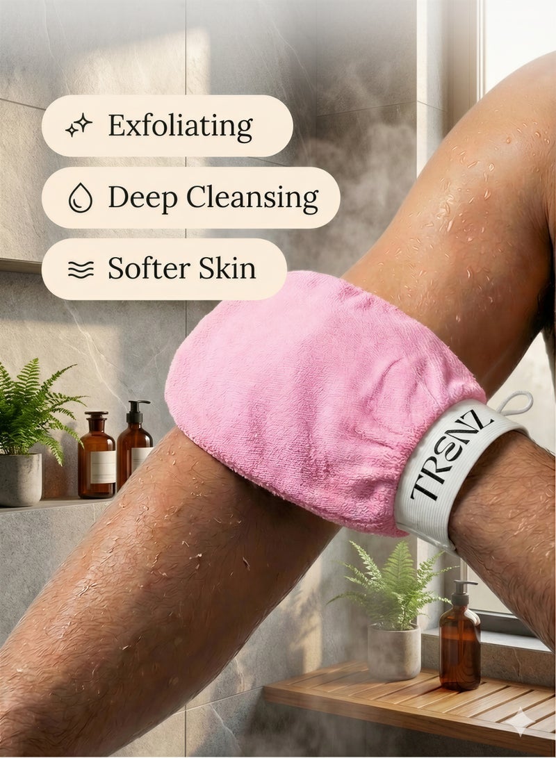 TRENZ Exfoliating and cleansing loofah, viscose bath glove for a Moroccan bath at home - Pink - Image 2