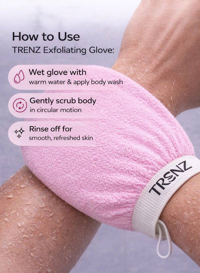 TRENZ Exfoliating and cleansing loofah, viscose bath glove for a Moroccan bath at home - Pink - Image 4