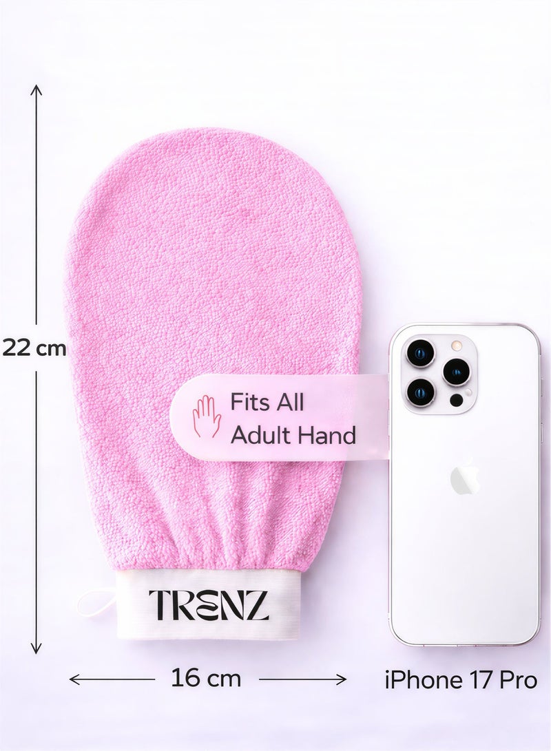 TRENZ Exfoliating and cleansing loofah, viscose bath glove for a Moroccan bath at home - Pink - Image 5