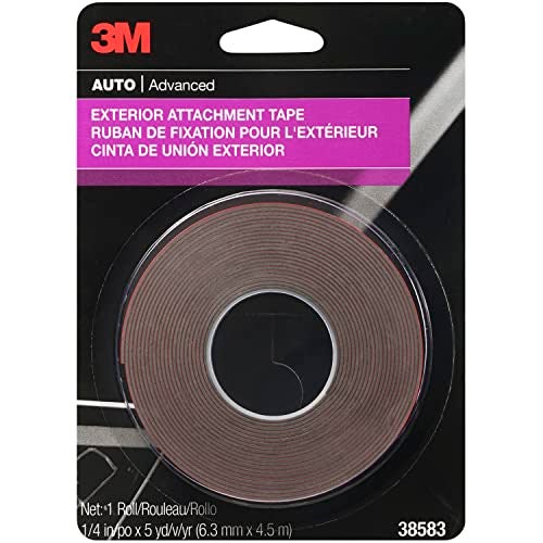 3M Exterior Attachment Tape, Ideal for Moldings, Emblems and Trim, 1/4 in width x 5 yards in length, 1 roll - Image 1