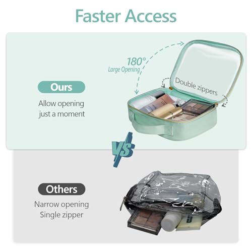 PACKISM TSA Approved Toiletry Bag - Glitter Textured Clear Makeup Bag, Personalized and Fashion, with 180° Large Opening and Supporting Frame, Perfect for Travel Essentials, Thick No Smell, Green - Image 4