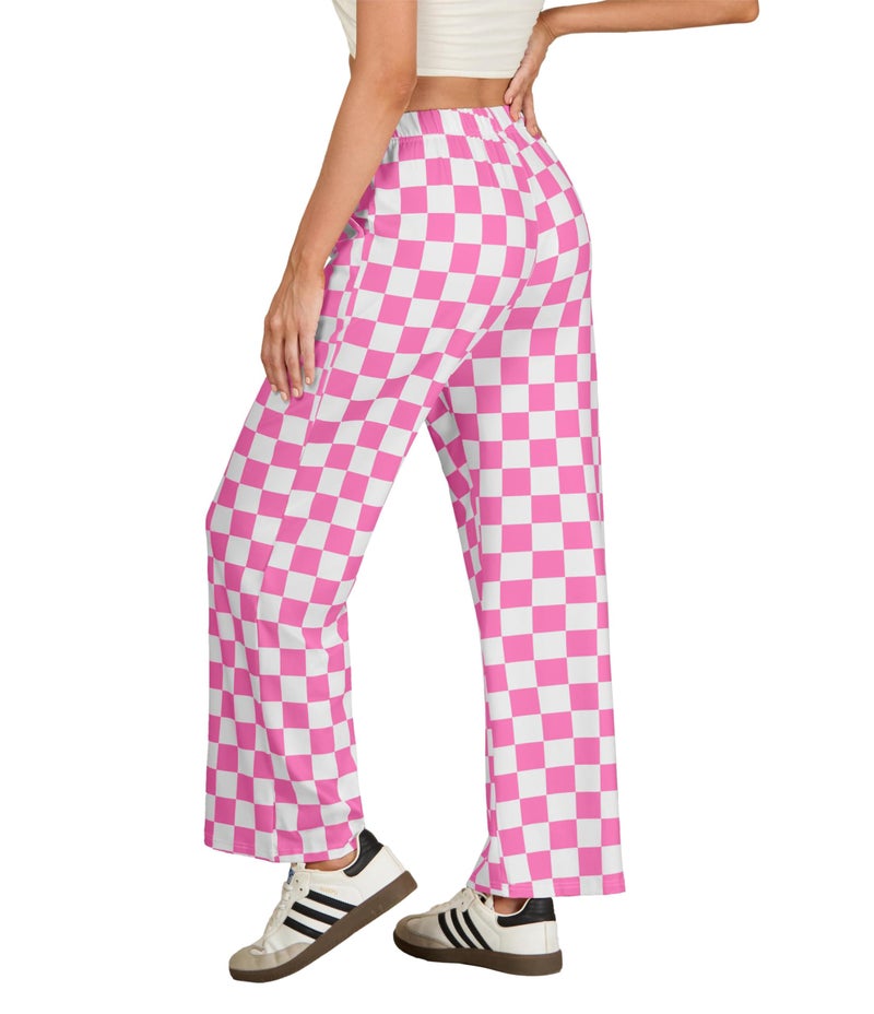 IWOLLENCE Saint Valentine's Women's Y2K Wide Leg Pants Checkered Casual Loose High Waist Loungewear Teen Gingham Sweatpants Summer Pink White, M - Image 5