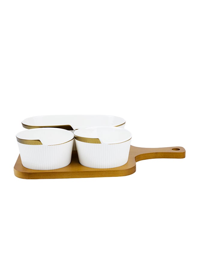 Shallow Shallow Porcelain New Bone China Verde 3-Compartment Serving Set with Bamboo Tray - Elegant Culinary Presentation  - Image 2