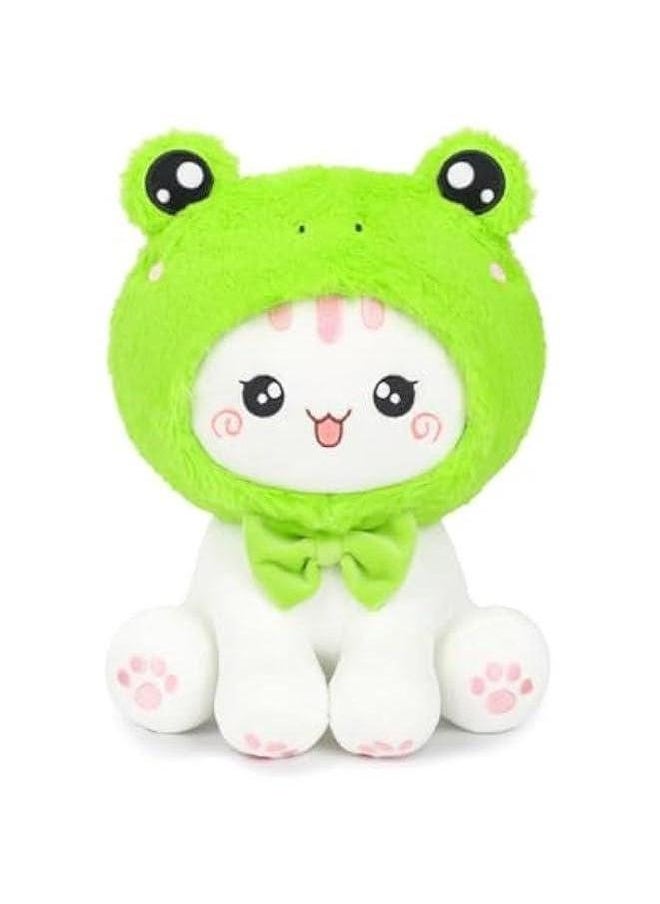 Cute Frog Cat Plush Toy 10 Kawaii Kitten Stuffed Animal, Froggy Plushie Pillow Gift for Kids  - Image 1