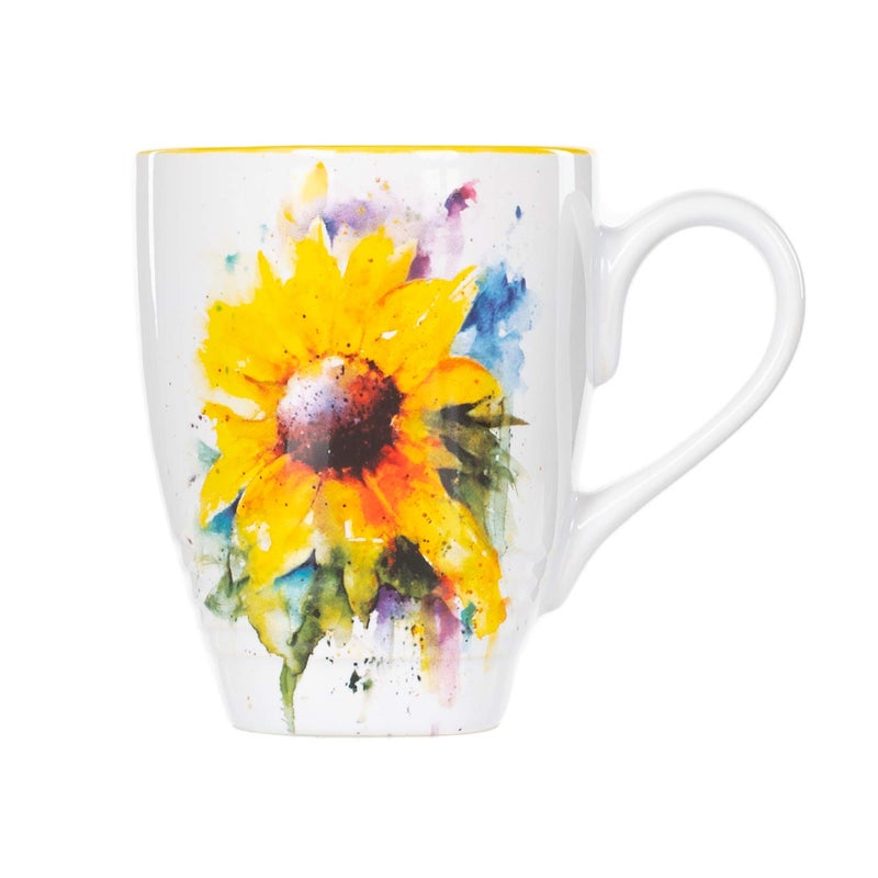 DEMDACO Dean Crouser Sunflower Watercolor Yellow On White 16 Ounce Glossy Stoneware Mug With Handle - Image 1