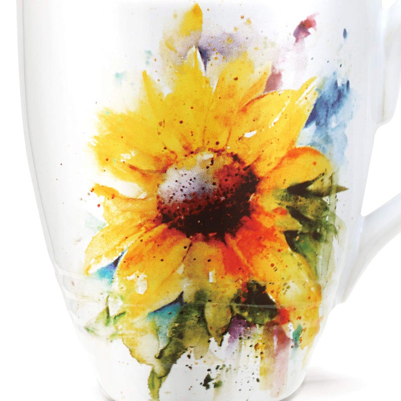 DEMDACO Dean Crouser Sunflower Watercolor Yellow On White 16 Ounce Glossy Stoneware Mug With Handle - Image 5