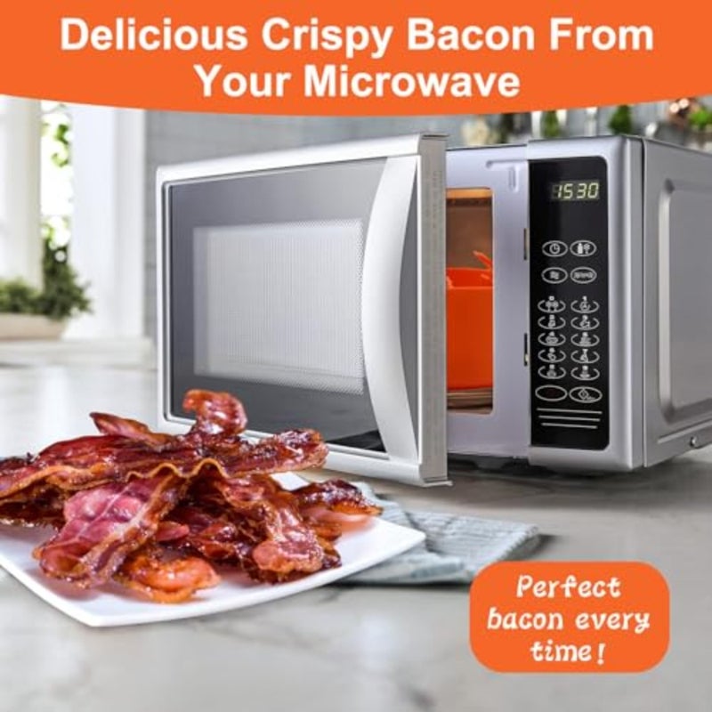 Microwave oven silicone bacon cooker tray, non-stick black silicone, grease-catching rack for bacon, sausage, pizza rolls in microwave, oven, air fryer - Image 2
