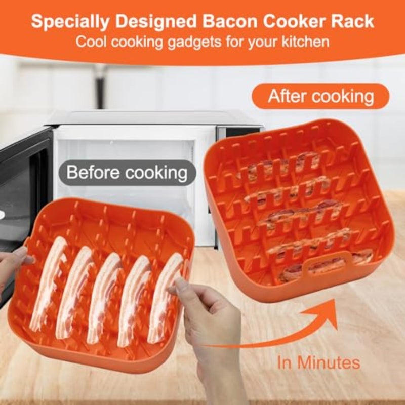 Microwave oven silicone bacon cooker tray, non-stick black silicone, grease-catching rack for bacon, sausage, pizza rolls in microwave, oven, air fryer - Image 3