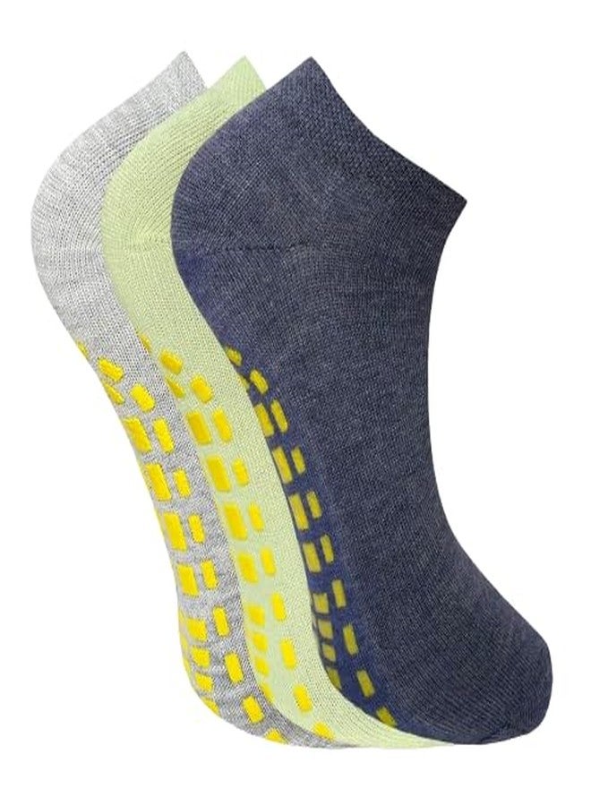 USOXO Women Cotton Anti Skid And Anti Slip Ankle Length Socks For Gym, Yoga, Jogging And Running| Grip Socks | Pack Of 3, Multicolour - Image 1