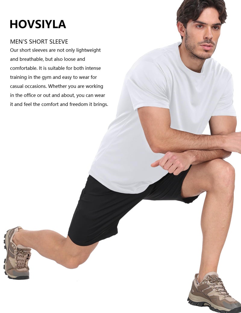 HovSiyla 5 Pack Workout Shirts for Men Athletic Running Gym Quick Dry Short Sleeve Performance Moisture Wicking T Shirt Black/Grey/White/Burgundy/Navy Blue-M - Image 4