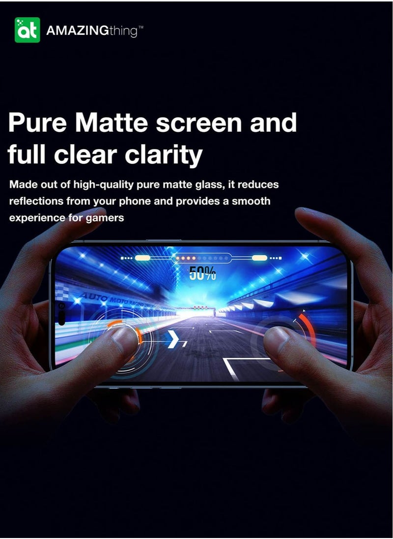AMAZINGthing - Anti Glare Supreme iPhone 14 Pro MAX Tempered Glass Screen Protector (6.7 inch) with Dust Free Omni Technology and Easy Install Tray - (MATTE 2.75D) - Image 1