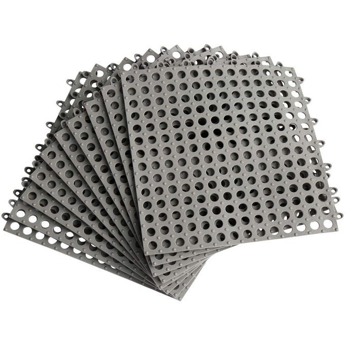 10PCS INTERLOCKING SOFT PVC NONSLIP TILE SPLICING WATERPROOF MAT DRAIN POOL SHOWER BATH KITCHEN CUSHION 118 X 118 MATS THIN TYPE 118 X 118 GRAY