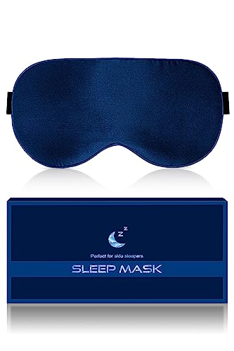 BLSSNZ Silk Eye Mask for Sleeping - Soft Breathable Organic Natural Mulberry Silk Fabric Blackout Sleep Mask with Adjustable Straps No Pressure Eye Mask for Travel Essentials Gifts (Navy Blue) - Image 1