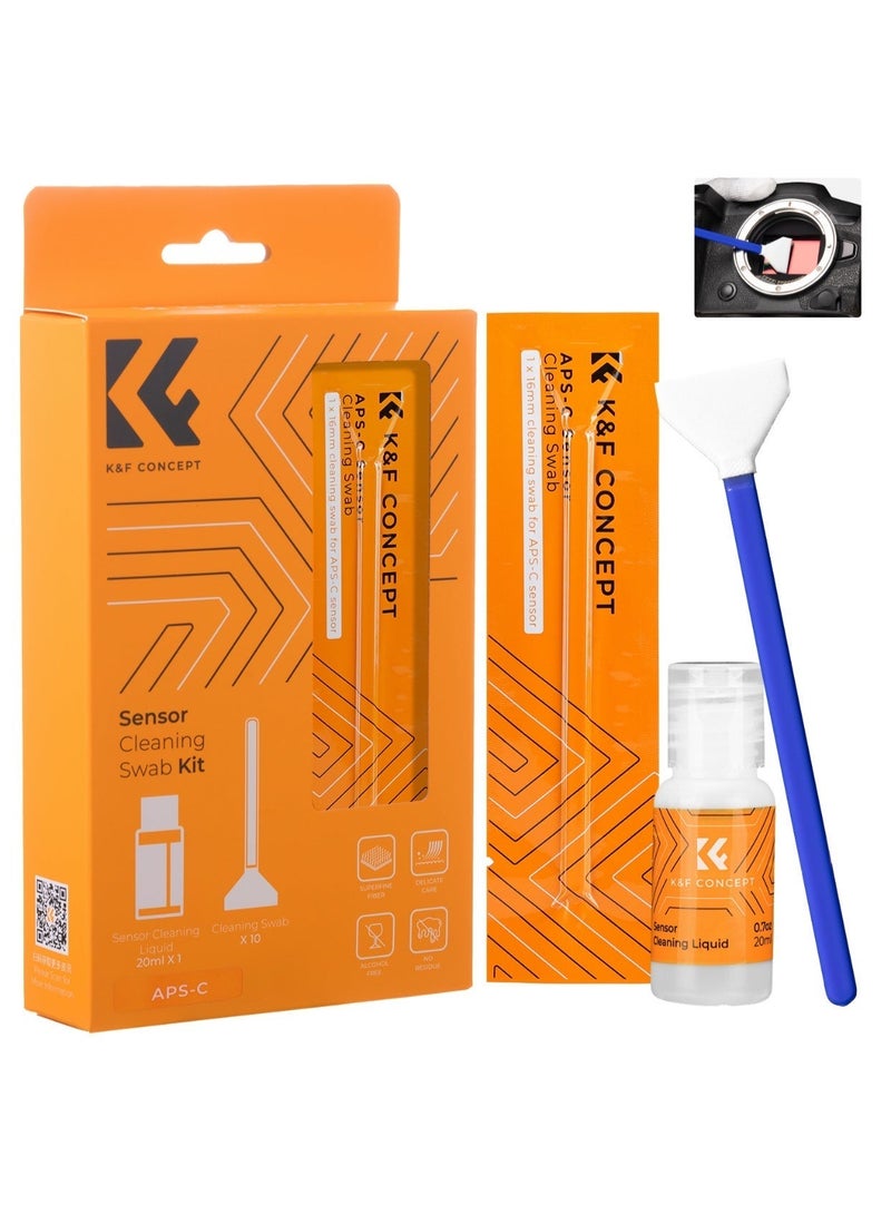 كيه آند إف كونسبت مجموعة تنظيف حساس الكاميرا KF 1616 من K&F Concept – 16 مم سواب مع سائل تنظيف 20 مل - Image 1