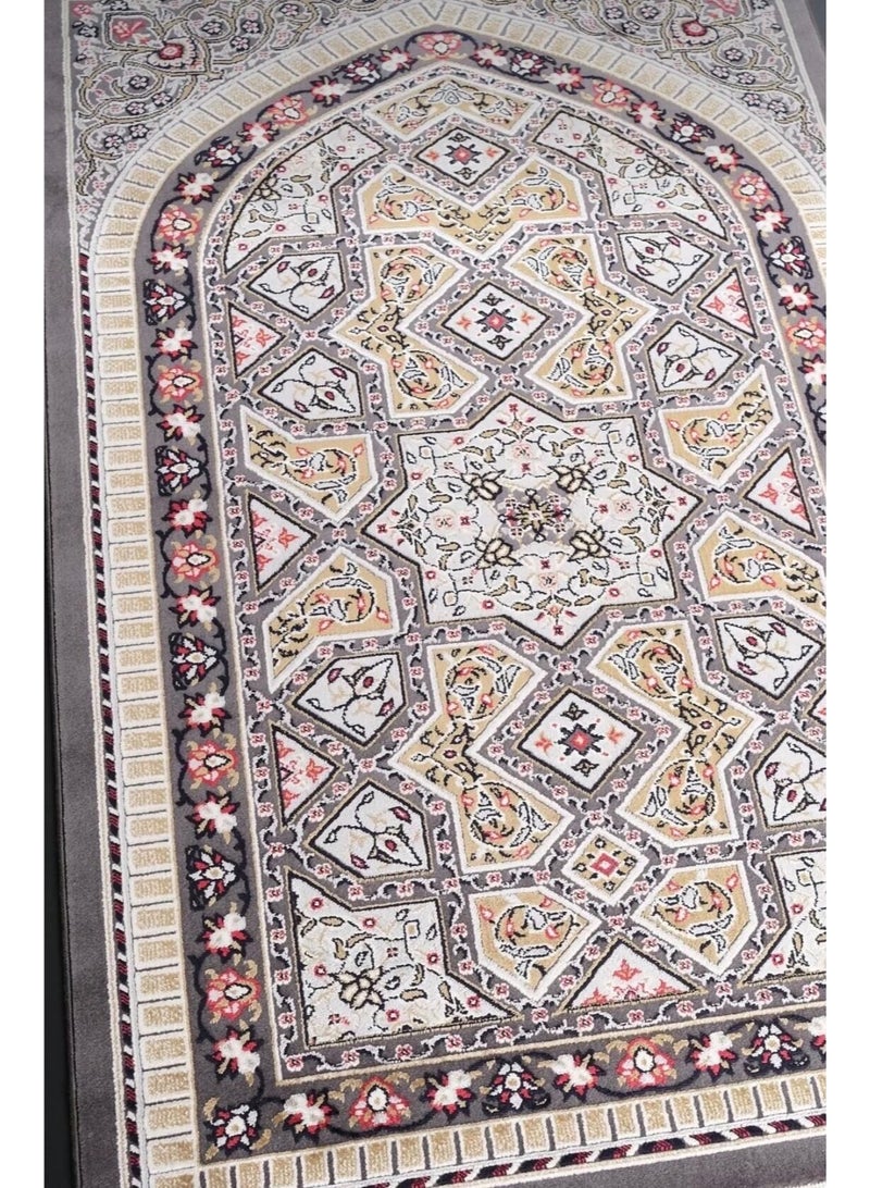 سجادة صلاة فاخرة منسوجة - مزيج من الأكريليك الناعم والخيوط الطبيعية - نقش هندسي - 70×110 سم - Image 2