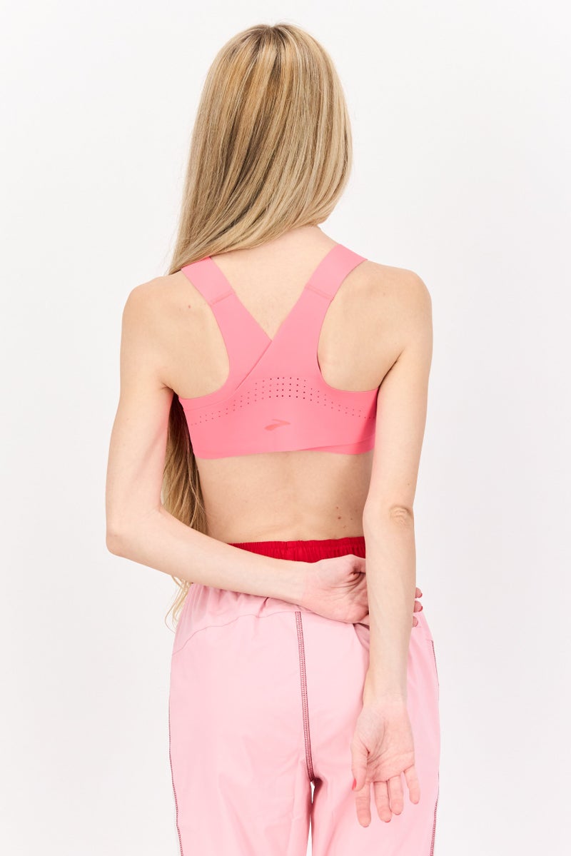 Brooks Women Brand Logo Padded Sports Bra, Fluoro Pink - Image 2